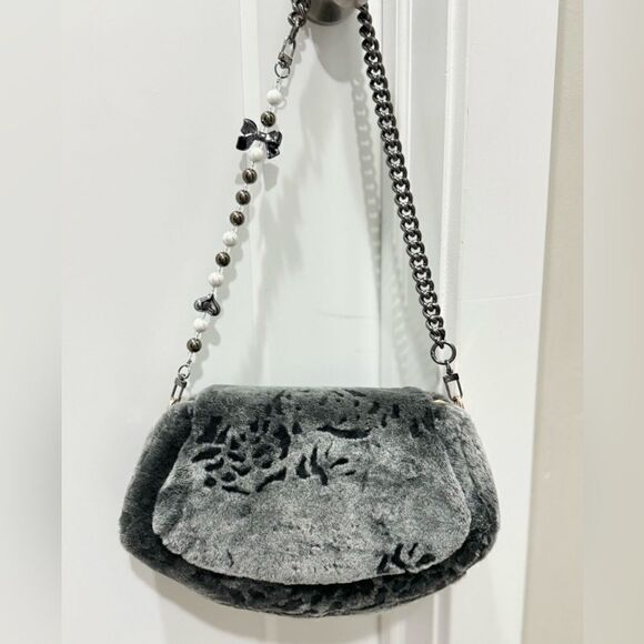 Gray Gradient Handmade Real Shearling Rose Embossed Shoulder Bag/Crossbody Bag - Picture 4 of 16